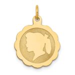 14k Girl Head on .013 Gauge Engravable Scalloped 17x15mm Disc Charm
