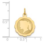 14k Girl Head on .009 Gauge Engravable Scalloped 17x15mm Disc Charm - Image 2