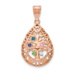 14K rose Gold 5 Birthstone Tree of Life Tear Drop Pendant - Image 2