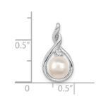 14k White Gold 7-8mm Near Round White Freshwater Cultured Pearl and AA Diamond Pendant - Image 2
