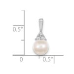 14k White Gold 7-8mm Near Round White Freshwater Cultured Pearl and AA Diamond Pendant - Image 2