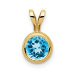 14k 6mm Round Blue Topaz Bezel Pendant