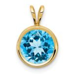 14k 8mm Round Blue Topaz Bezel Pendant