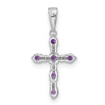 14k White Gold Amethyst and Diamond Cross Pendant - Image 4