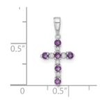 14k White Gold Amethyst and Diamond Cross Pendant - Image 3