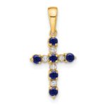 14k Lab Created Sapphire and Diamond Cross Pendant