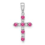 14k White Gold Pink Tourmaline and Diamond Cross Pendant
