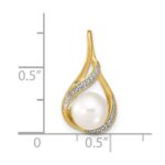 14k 7-8mm White Round Freshwater Cultured Pearl and Diamond Pendant - Image 3