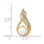 14k 6-7mm White Round Freshwater Cultured Pearl and Diamond Pendant - Image 3