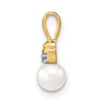 14k 5-6mm White Round Freshwater Cultured Pearl and Diamond Pendant - Image 2