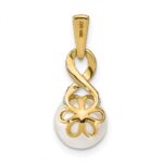 14k 7-8mm Round White Freshwater Cultured Pearl and Diamond Pendant - Image 4
