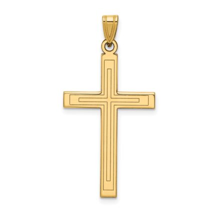 14k Solid Laser Etched Cross Pendant