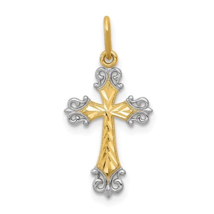 14K and White Rhodium Cross Charm
