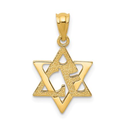 14k Polished and Textured Star of David Pendant