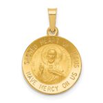 14k Polished and Satin Hollow Sacred Heart of Jesus Medal Round Pendant