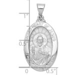 14K White Gold Polished and Satin Hollow Sacred Heart Jesus Oval Pendant - Image 3
