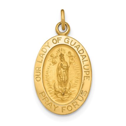 14k Polished and Satin Solid Our Lady of Guadalupe Medal Oval Pendant