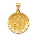 14k Polished and Satin Hollow Our Lady of Lourdes Medal Round Pendant