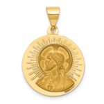 14k Polished and Satin Hollow Matka Boska Czestochowska Medal Reversible Round Pendant - Image 3