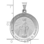 14k White Gold Polished and Satin Hollow Miraculous Medal Round Pendant - Image 3