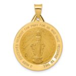14k Polished and Satin Hollow Large Miraculous Medal Round Pendant