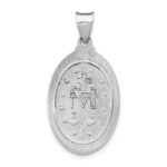 14k White Gold Polished and Satin Hollow Miraculous Medal Oval Pendant - Image 4