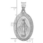 14k White Gold Polished and Satin Hollow Miraculous Medal Oval Pendant - Image 3