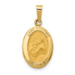 14k Polished and Satin Hollow St. Anthony Medal Small Oval Pendant
