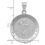 14k White Gold Polished and Satin Hollow Saint Christopher Medal Round Pendant - Image 3