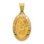 14k Polished and Satin Hollow St. Christopher Medal Oval Pendant