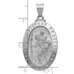 14k White Gold Polished and Satin Hollow St Christopher Medal Oval Pendant - Image 3