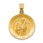 14k Polished and Satin Hollow St Francis of Assisi Medal Round Pendant