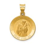 14k Polished and Satin Hollow St Francis of Assisi Medal Round Pendant