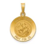 14k Polished and Satin Hollow Saint George Medal Round Pendant