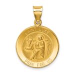 14k Polished and Satin Hollow St Luke Medal Round Pendant