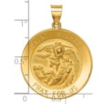 14k Polished and Satin Hollow Large St. Michael Medal Round Pendant - Image 3