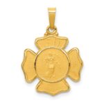 14k Polished and Satin Hollow St Florian F.D. Badge Medal Pendant