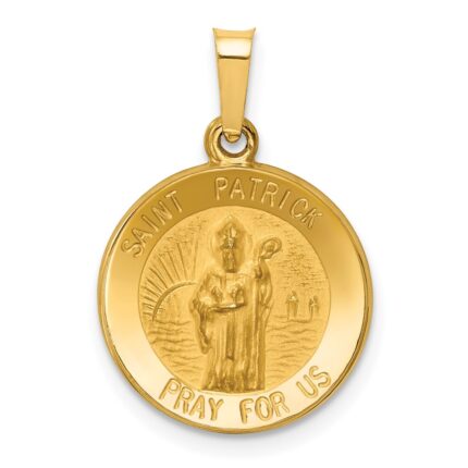 14k Polished and Satin Hollow St Patrick Medal Round Pendant