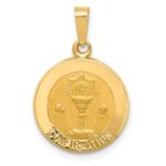 14k Polished and Satin Hollow CONFIRMATION Medal Round Pendant