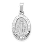14k White Gold Polished and Satin Hollow Miraculous Medal Oval Pendant