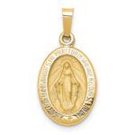 14k Polished and Satin Hollow Miraculous Medal Oval Pendant