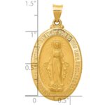 14k Polished and Satin Hollow Miraculous Medal Oval Pendant - Image 3