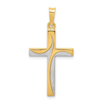 14K and White Rhodium Satin and Polished Latin Cross Pendant