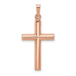 14K Rose Gold Brushed and Polished Hollow Cross Pendant