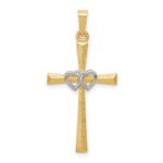 14K Two-tone Textured and Polished Latin Cross with Hearts Pendant