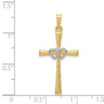 14K Two-tone Textured and Polished Latin Cross with Hearts Pendant - Image 3