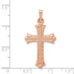 14K Rose Gold Brushed and Polished Fleur de Lis Cross Pendant - Image 3