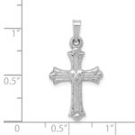 14K White Gold Diamond Fleur De Lis Cross with Heart Pendant - Image 3