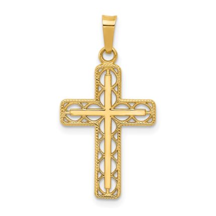 14k Polished Filigree Cross Pendant