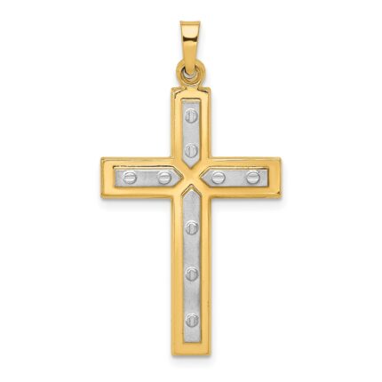 14K and White Rhodium Polished and Satin Cross Pendant